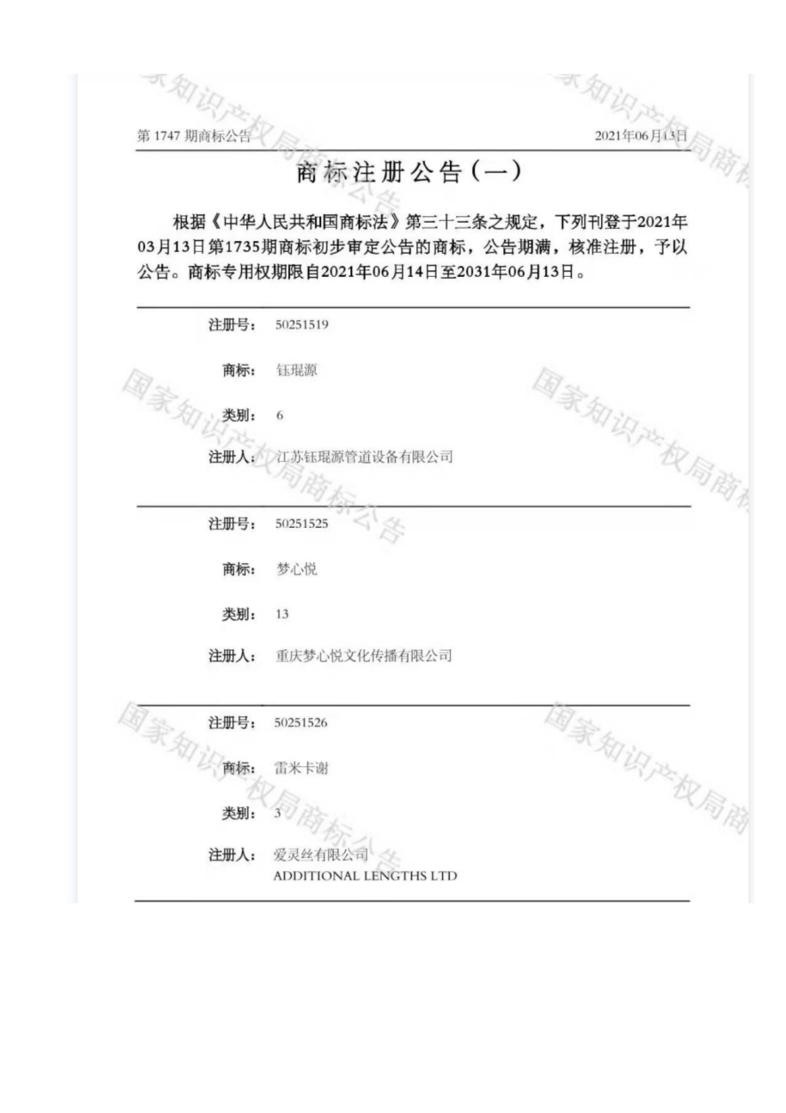 鈺琨源注冊商標(biāo)公告